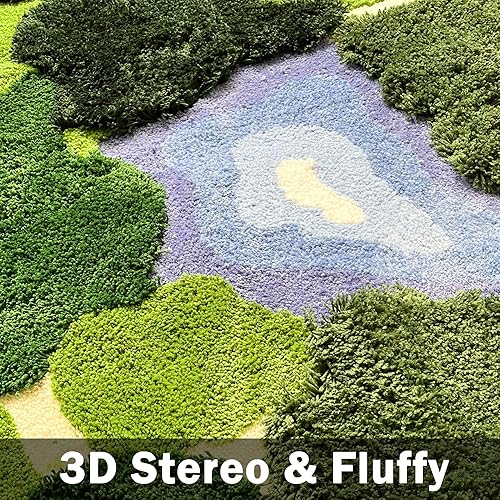 Miniatura 5 de Alfombra de césped 3D de musgo 3D de 3 x 5 pies, alfombra de césped antideslizante para interiores, alfombra de baño ultra suave y lavable para