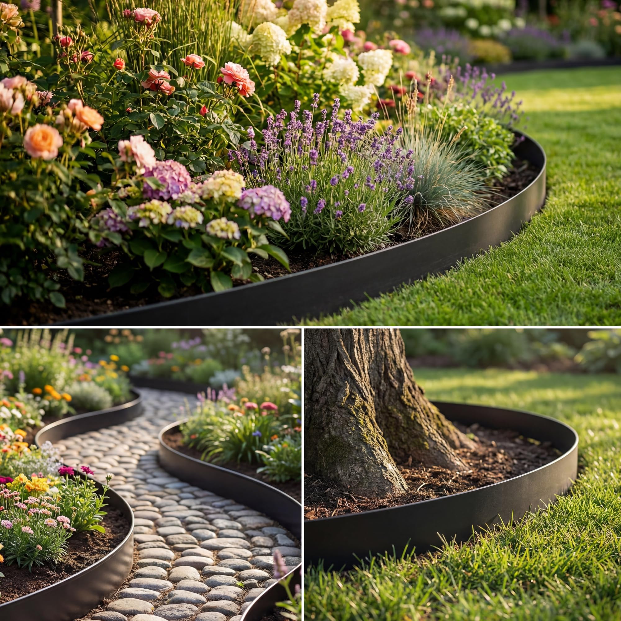 Garden Edging Border, 33FT/10M Black Flexible Plastic Lawn Edging with 30 Reinforced Pegs, 4.6CM High Lawn Edging Border - Easy Dig & Cut Installation for Flowerbeds, Lawns & Pathways — view 7