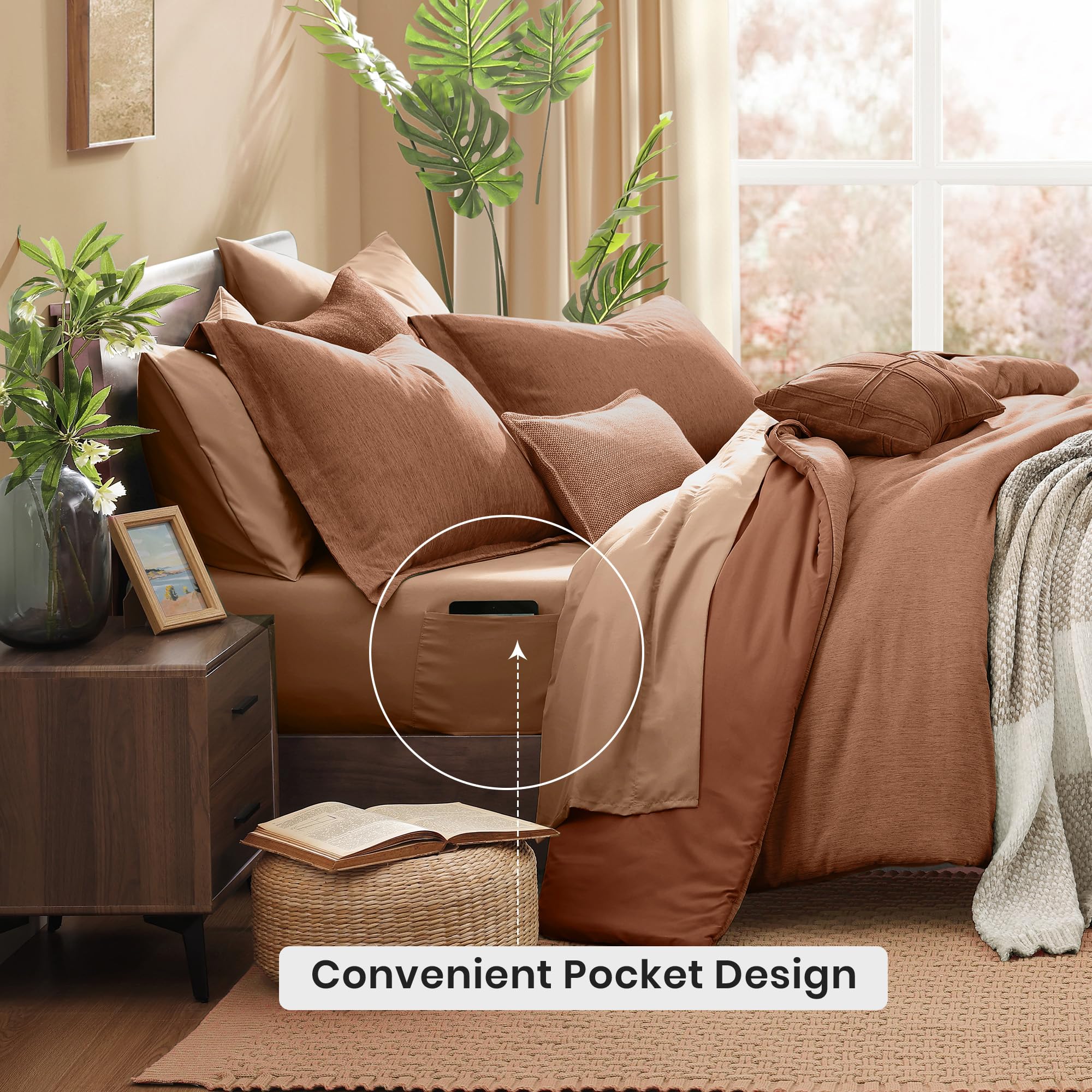 Monbix Queen Comforter Set - 7 Pieces Cationic Dyeing Olive Green Bed in a Bag Queen Bedding Sets with Comforter, Sheets, Pillowcases & Shams, Reversible Bedding Comforters Sets