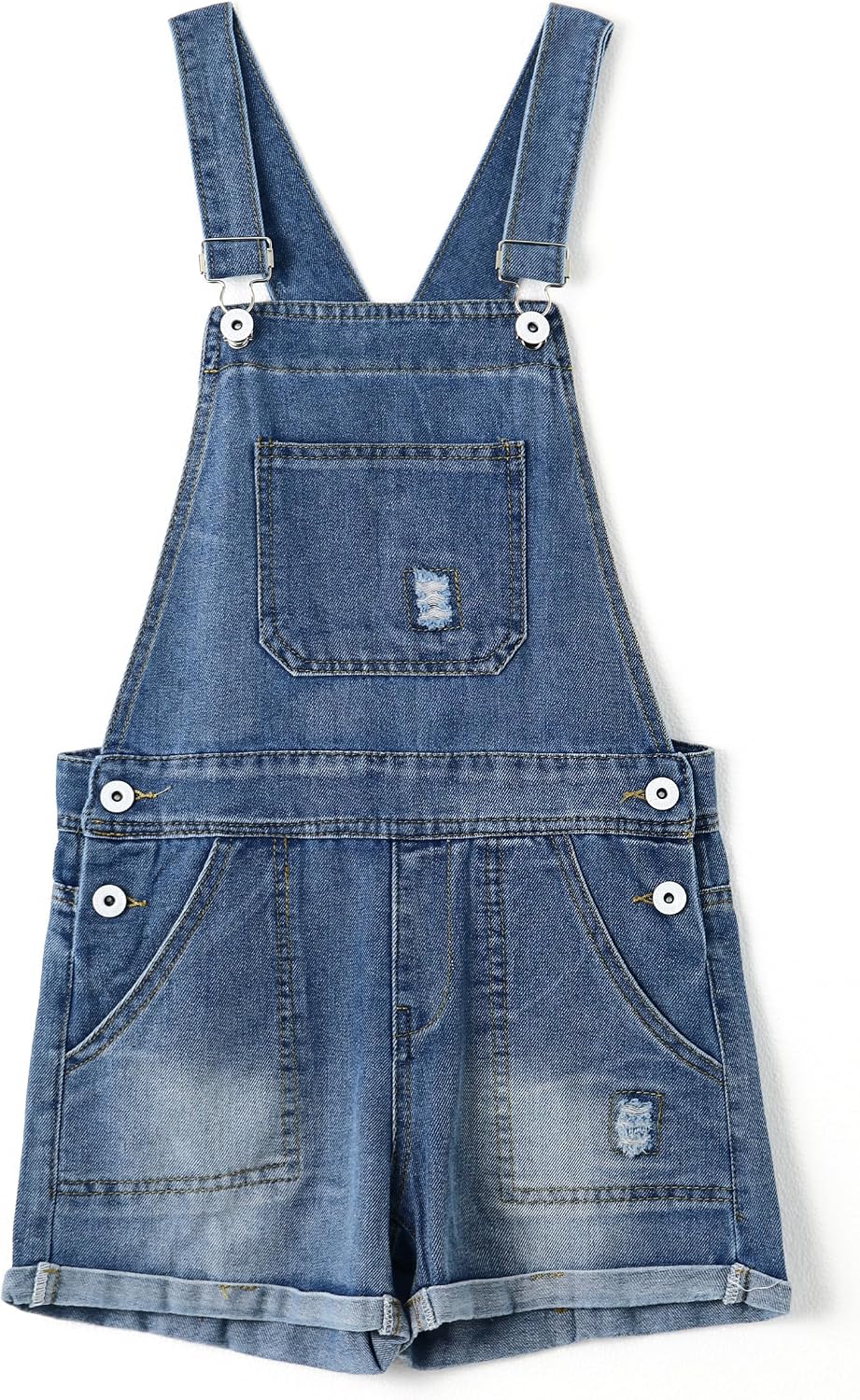 KIDSCOOL SPACE Girls Overalls Shorts,Little Big Girls Denim Ripped Summer Shortalls