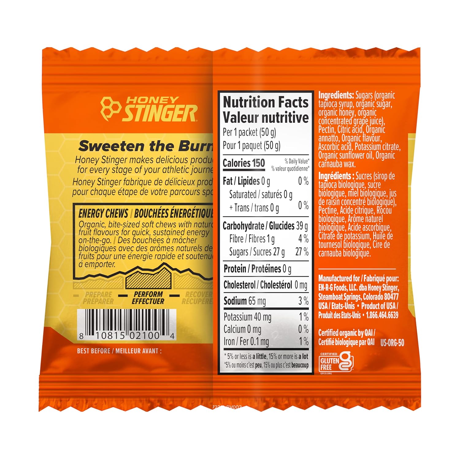 Honey Stinger Organic Energy Chews, Orange Blossom, Sports Nutrition, 1.8 Ounce (Pack of 12)