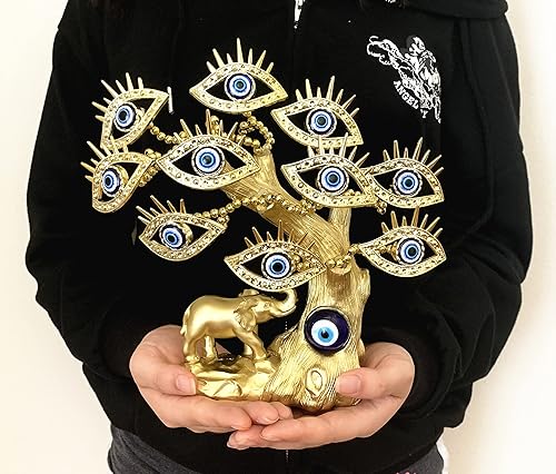 Miniatura 3 de Betterdecor Árbol de dinero de ojo turco con elefante azul turco - Buena suerte, protección, decoración de oficina en casa, regalo de inauguración