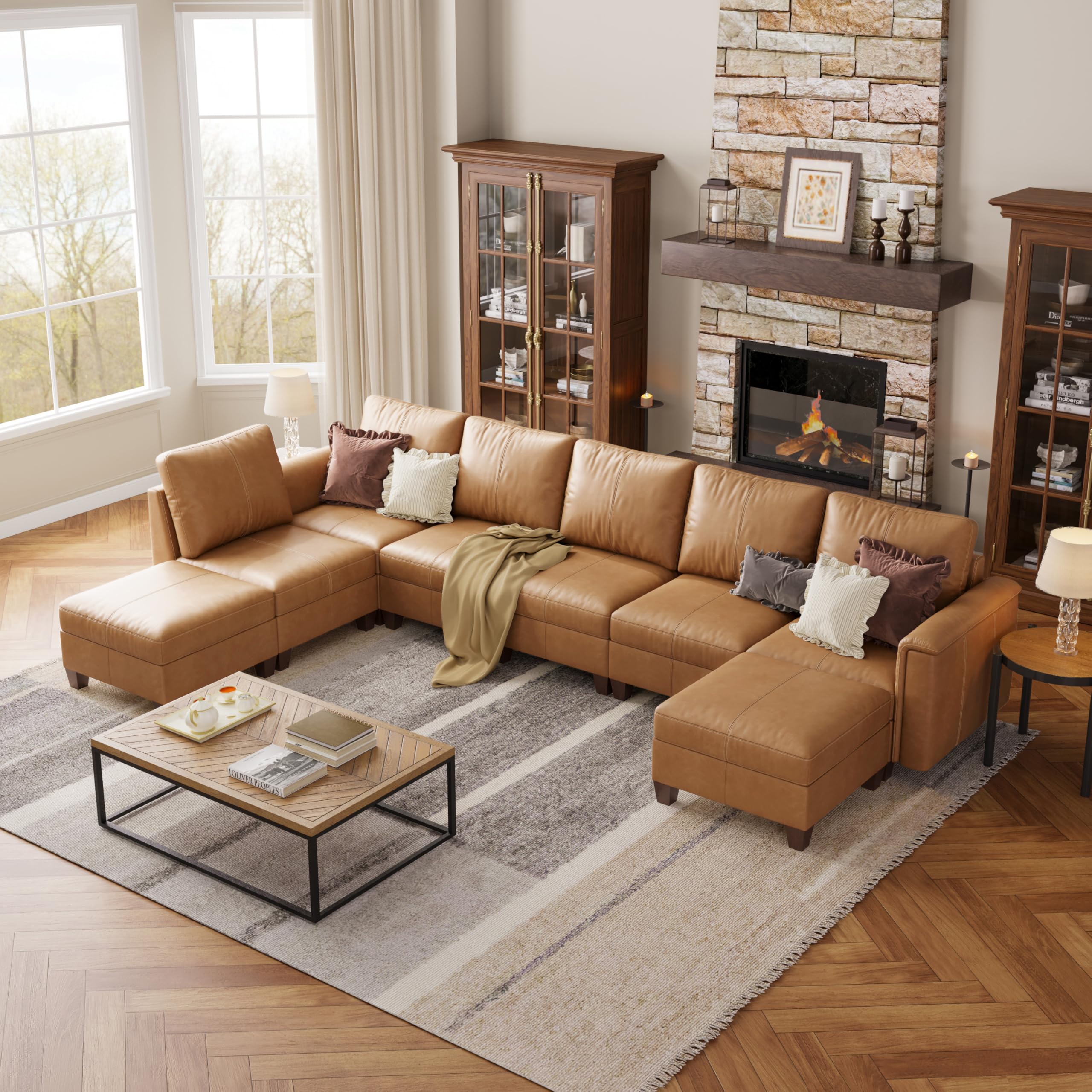 SITJOY Faux Leather U-Shape Storage Sectional