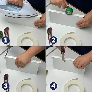 White White, 1/2 in x 25 ft Edge Banding Melamine Iron On Tape Adhesive Wood Board Edging Strips Veneer Trim Laminate Cabinet Furniture MDF Plywood Formica Shelf Stick Countertop