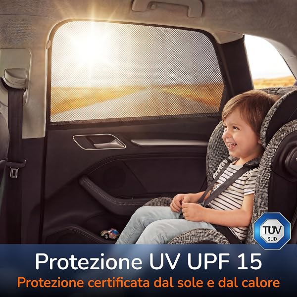 Upgrade4cars 2 x Parasole Auto per Bambini con Protezione UV Certificato TÜV UPF 15 | Pellicola Sottile Rete per Finestrini Laterali | Oscurante Interno Finestrini Auto Bambini - 2