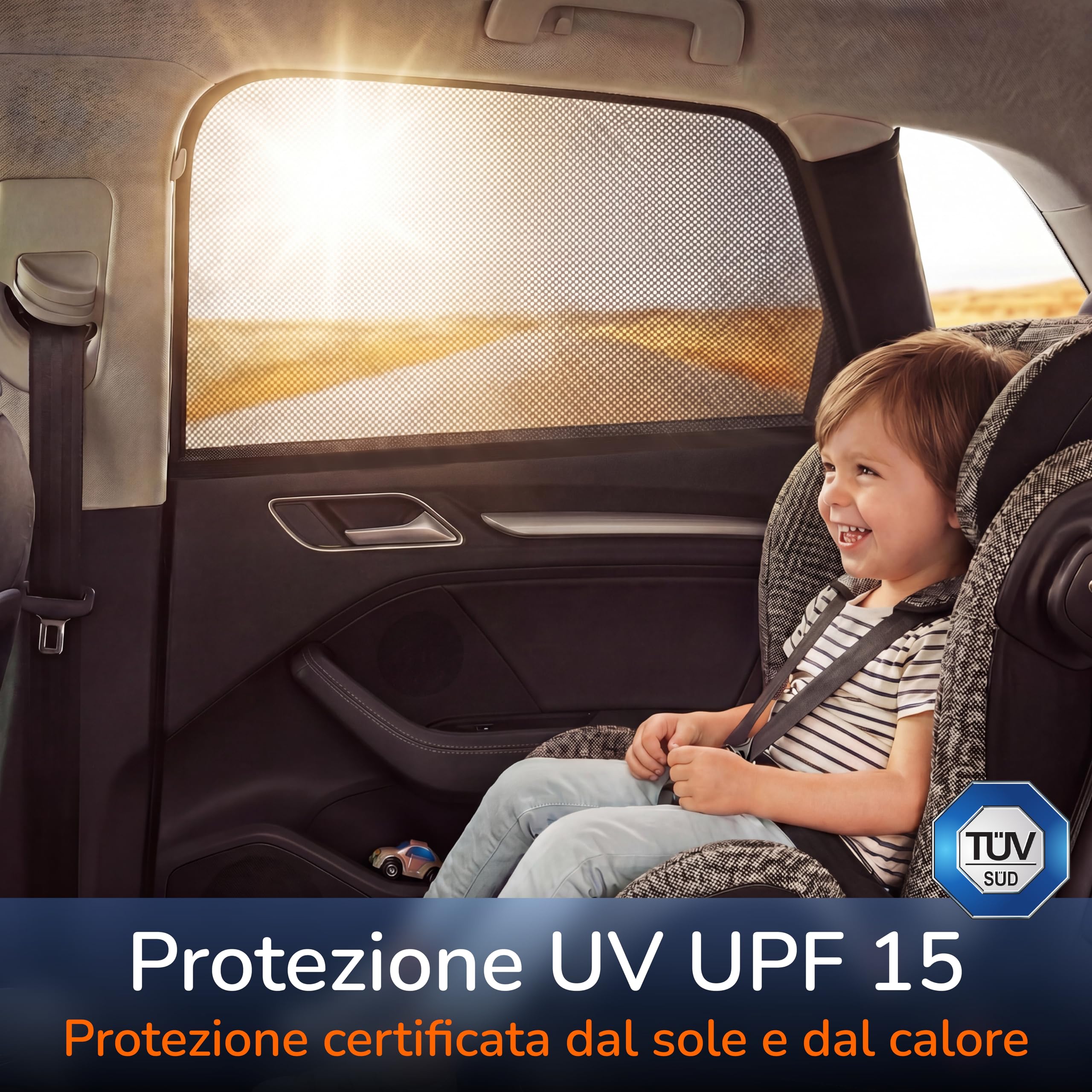 Parasole Auto per Bambini con Protezione UV Certificato TÜV UPF 15 Upgrade4cars