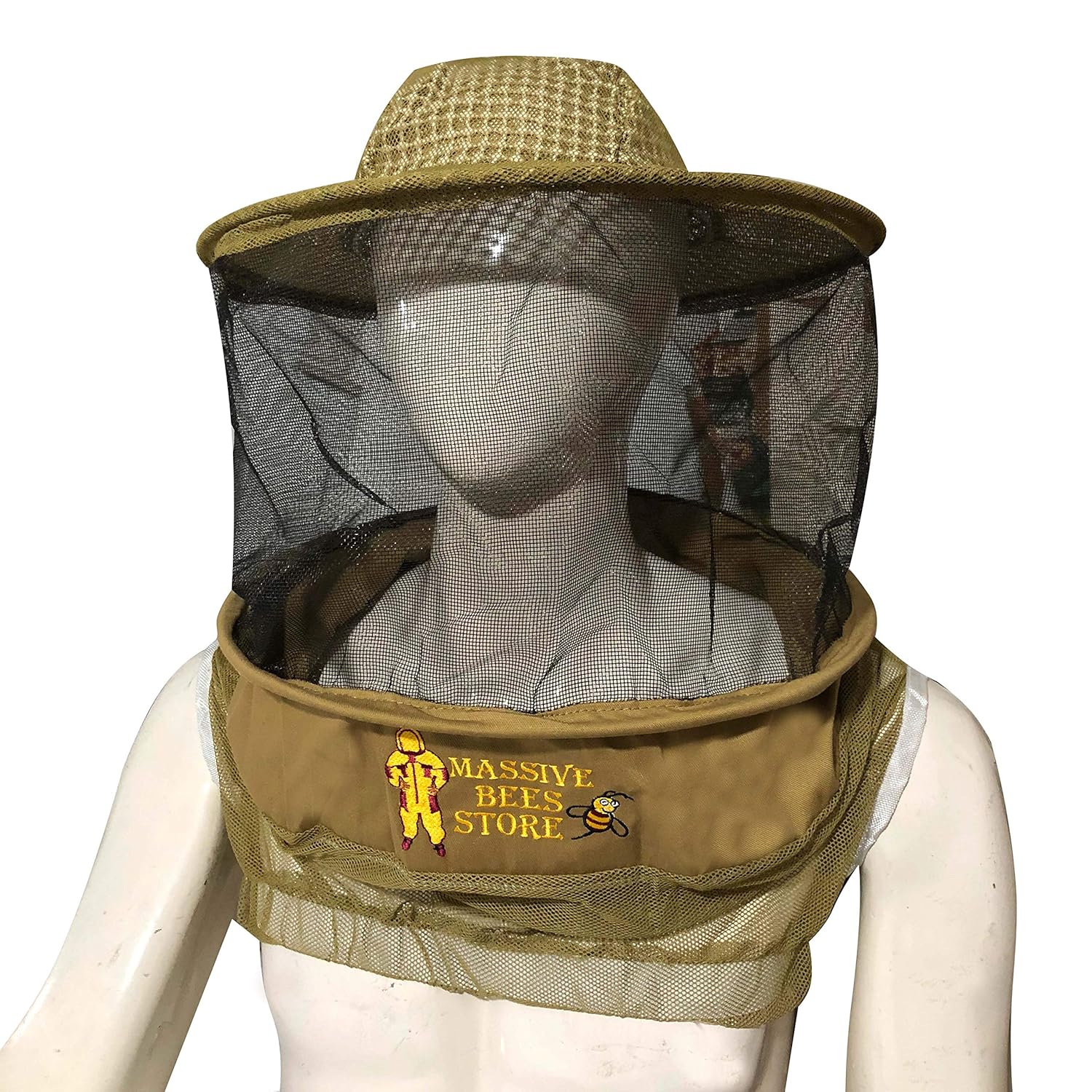 Three Layer Ventilated Beekeeping Veil in Round (Khaki, 3-Layer Hat) Khaki 3-Layer Hat