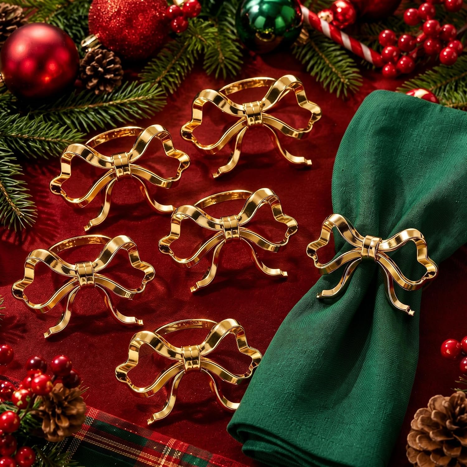 Geiserailie Gold Bow Napkin Rings Set of 6, Butterfly Napkin Holders Bulk