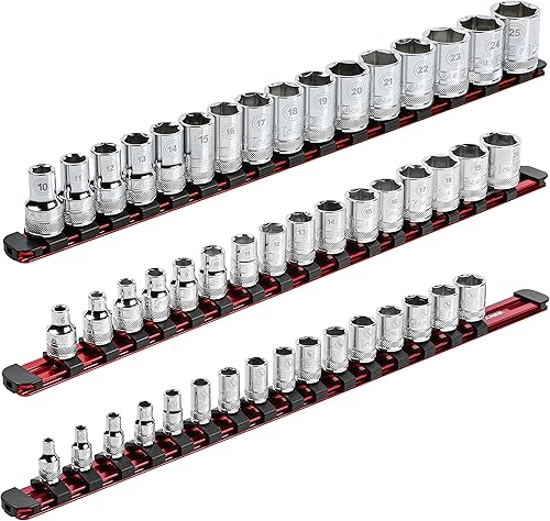 ARES 60124 - Juego de rieles de aluminio rojo de 17 pulgadas con tapas de bloqueo de extremo, incluye rieles de transmisión de 14 pulgadas, 38