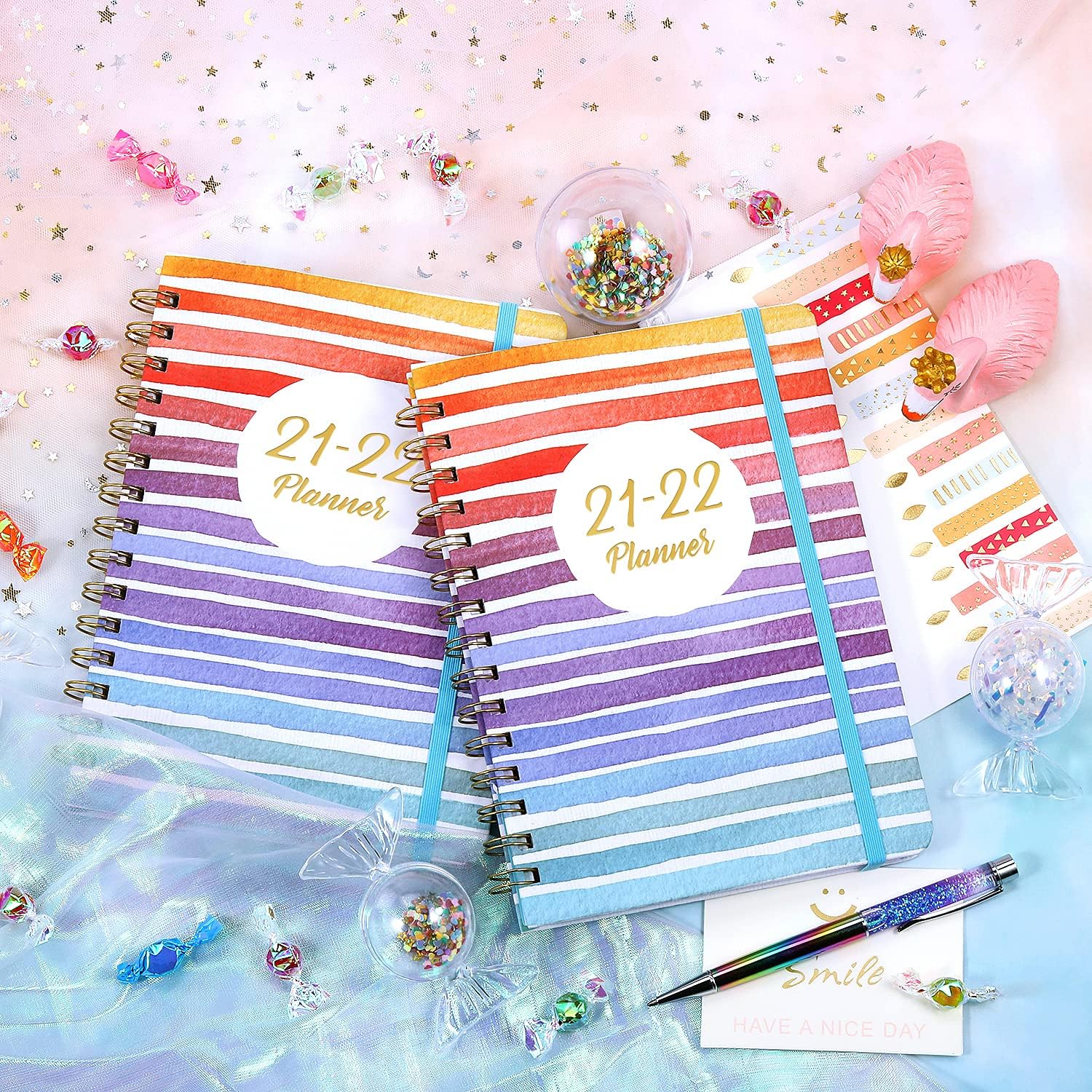 2021-2022 Planner - Weekly & Monthly Planner with Tabs, 6.3" x 8.4", JULY 2021 - JUNE 2022, Hardcover with Thick Paper + Back Pocket + Banded, Twin-Wire Binding - Colorful and Fun