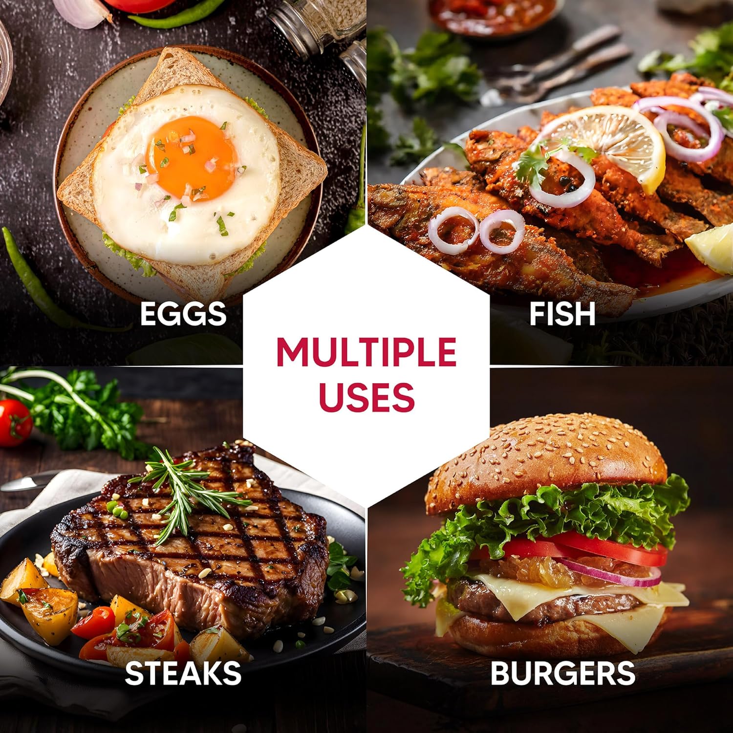 HIC Kitchen Perforated Burger Turner with Soft Grip Handle, Stainless Steel
