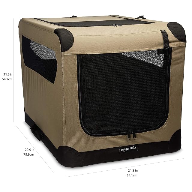 Foto 2 de 6 de Amazon Basics Transportín portátil plegable de 2 puertas para perros y gatos, Tan, M 76 cm x 54 cm x 54 cm