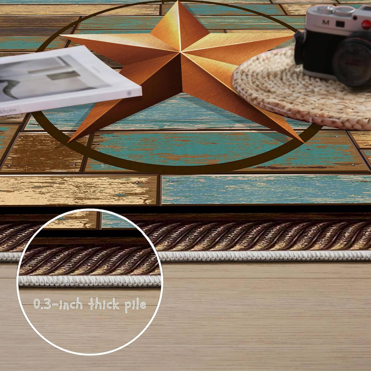 Vintage Runner Rug, 2x7ft, Texas Retro Style Wooden Board Stars Rustic, Rustic Farmhouse Western Non-Slip Floor Rug, Machine Washable Hallway Door Mat Entry Mat for Living Room Kitchen