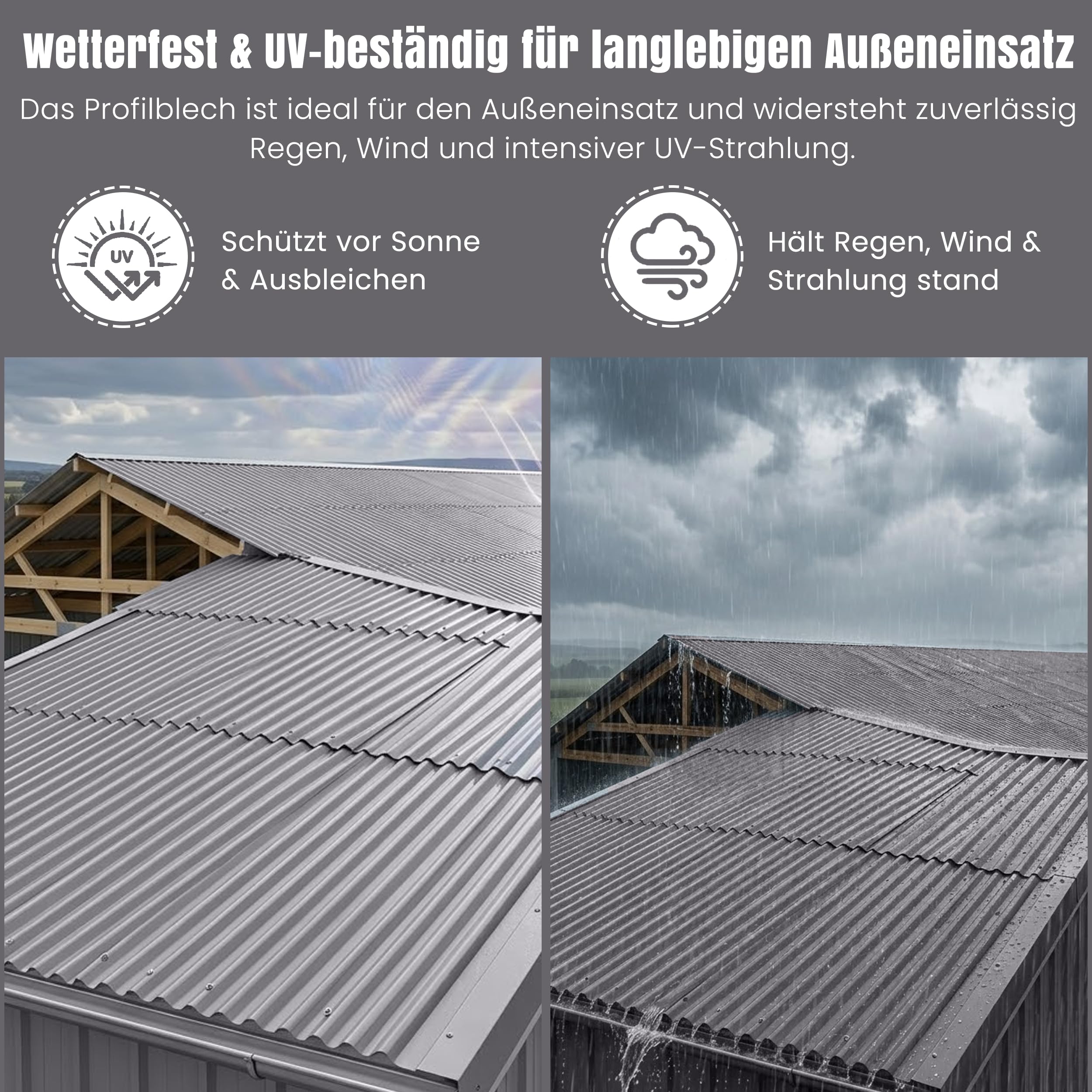 LP Projekt Kunststoffplatten 5er-Set - Robuste, leicht & langlebig Trapez Grau Wellplatten Dach 90x200 cm | UV beständig & Wetterfeste Platten für außen & Gewächshaus