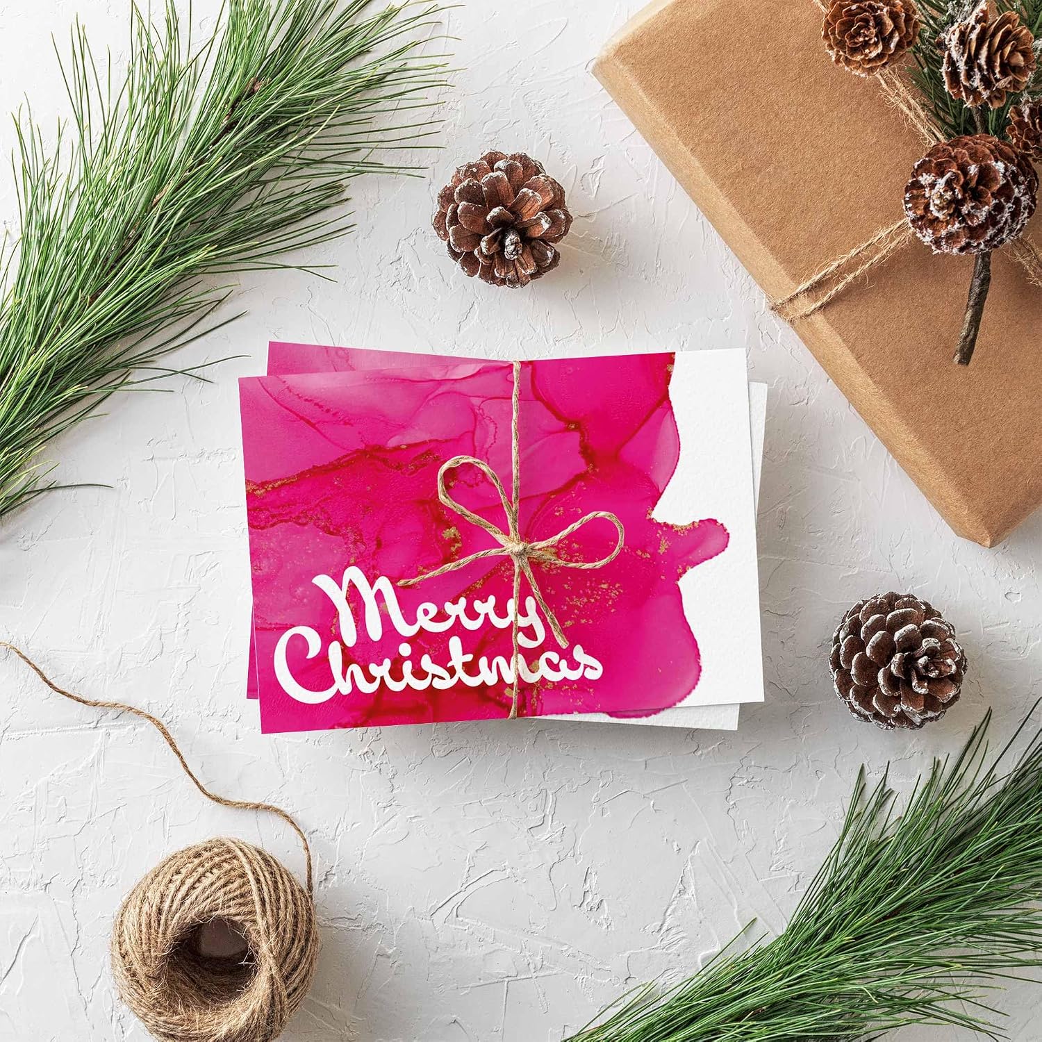 Ritzy Rose 24 Hot Pink Merry Christmas Cards in 4 Bright Colorful Designs + Envelopes