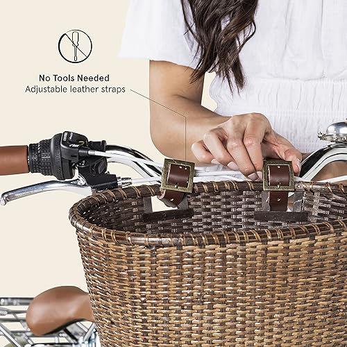 Miniatura 7 de Retrospec Cesta de atrapasueños ovalada tejida con correas de cuero auténticas y hebillas de latón