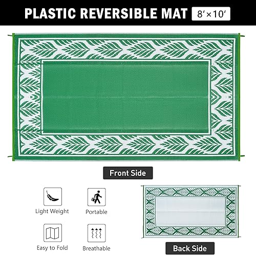 Miniatura 69 de HUGEAR Alfombra impermeable de plástico para exteriores, 5 x 8 pies, lavable, reversible, alfombra a rayas de arco iris, para camping, caravana