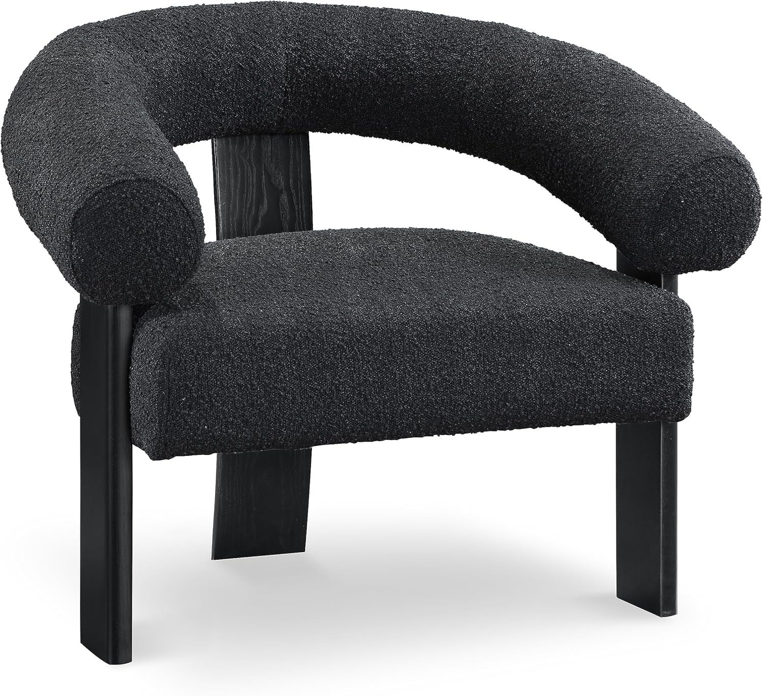 Meridian Furniture 497Black Winston Collection Mid-Century Modern Upholstered Accent Chair with Rich Boucle Fabric, Solid Wood Finished Legs, 35.5" W x 29" D x 30" H