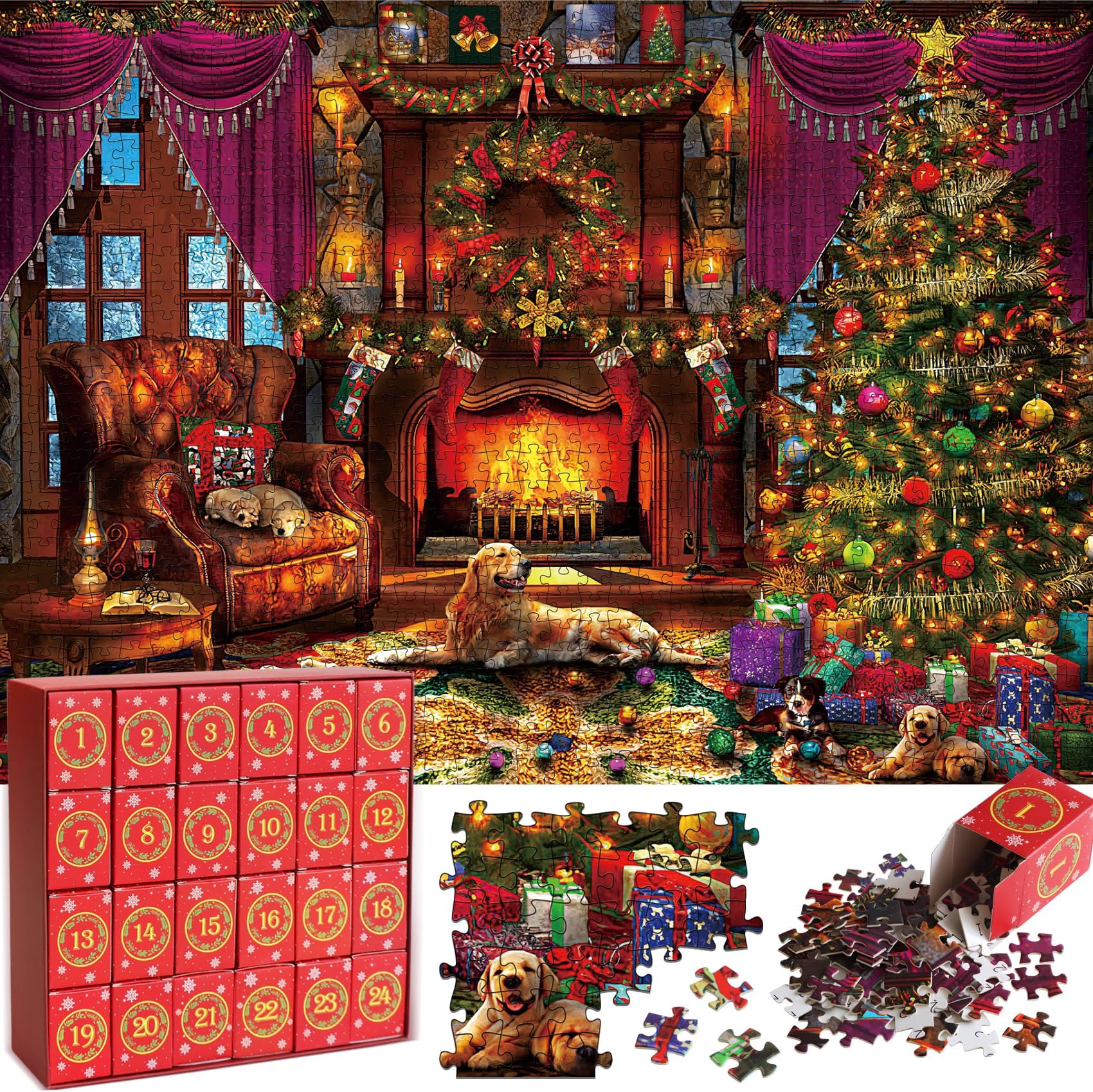 pigipigi Advent Calendar 2023 Christmas Jigsaw Puzzle - 24 Boxes 1008 Pieces Holiday Puzzle Gift for Kid Adult, Christmas Countdown Puzzle Toy Gift Christmas Home Fireplace Decoration