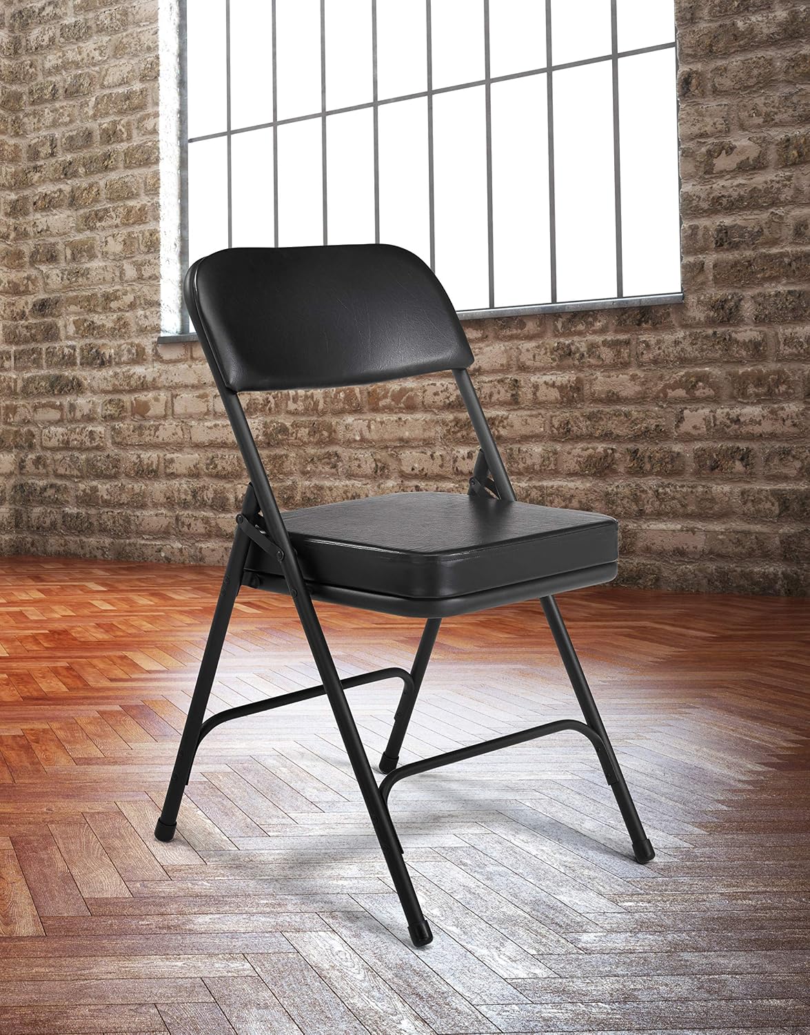 National Public Seating (2 Pack) NPS 3200 Series Premium 2" Vinyl Upholstered Double Hinge Folding Chair, Black, 3210