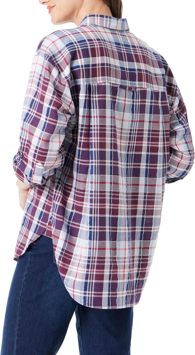 Gloria Vanderbilt Women's Amanda Oversized Button Down Shirt with Roll-tab Sleeves