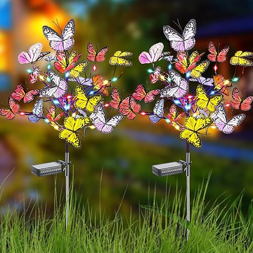 Miniatura 1 de Admitrack Paquete de 2 luces solares de jardín para exteriores, luces solares de mariposa solares para exteriores, impermeables, luces solares para