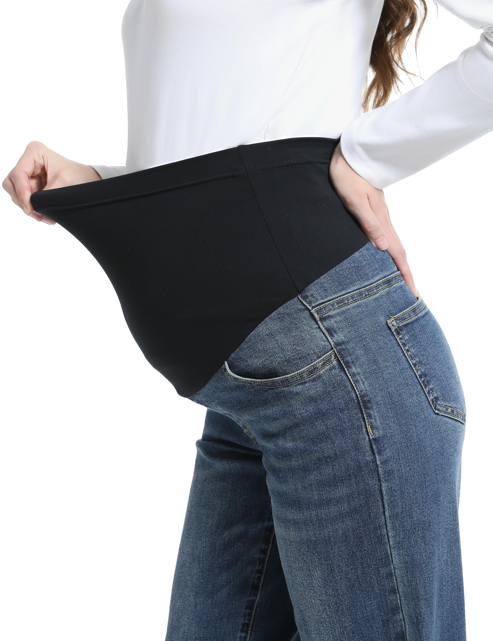 Jean de grossesse pour femme au-dessus du ventre Boyfriend Jeans de grossesse en denim avec poches