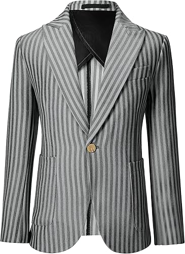 Boys Suit Blazer Slim Fit Coat Formal Business Suits Jacket Stripe Casual Dresswear School Uniform Dark Grey Sport Coat for Kids Size 5