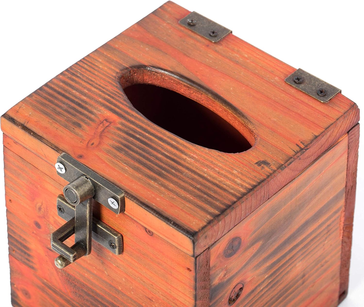 Vintiquewise Square Wooden Rustic Lockable Tissue Box Cover Holder