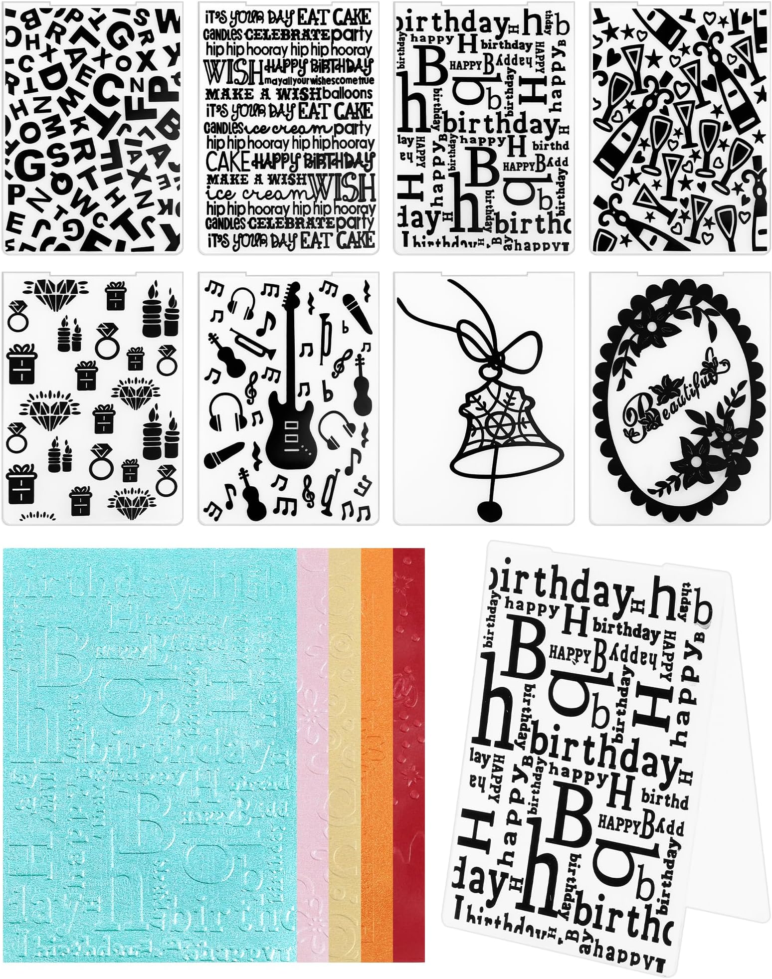 8 Pcs Embossing Folders for Embossing Machine, 5.8 x 4.1 Inch Paper Card Embossing Templates, Birthday Series for Card Making, Scrapbook, Photo Album & DIY Crafts