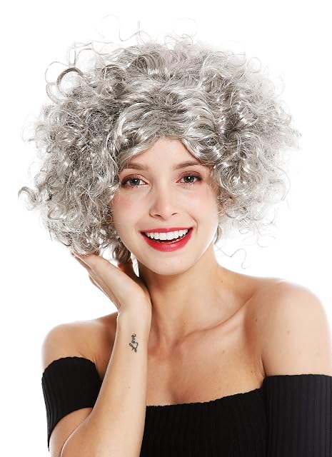 Foto 3 de 4 de WIG ME UP- 1352-ZA68R Peluca Mujer Carnaval Halloween Diva Pelo Corto Rizado Raya en Medio Gris
