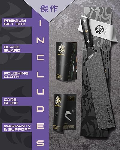 Miniatura 32 de KESSAKU Nakiri Cuchillo – 7 pulgadas – Serie Damascus Dynasty – Cuchillo asiático para verduras – Cuchillo de cocina afilado – Acero inoxidable