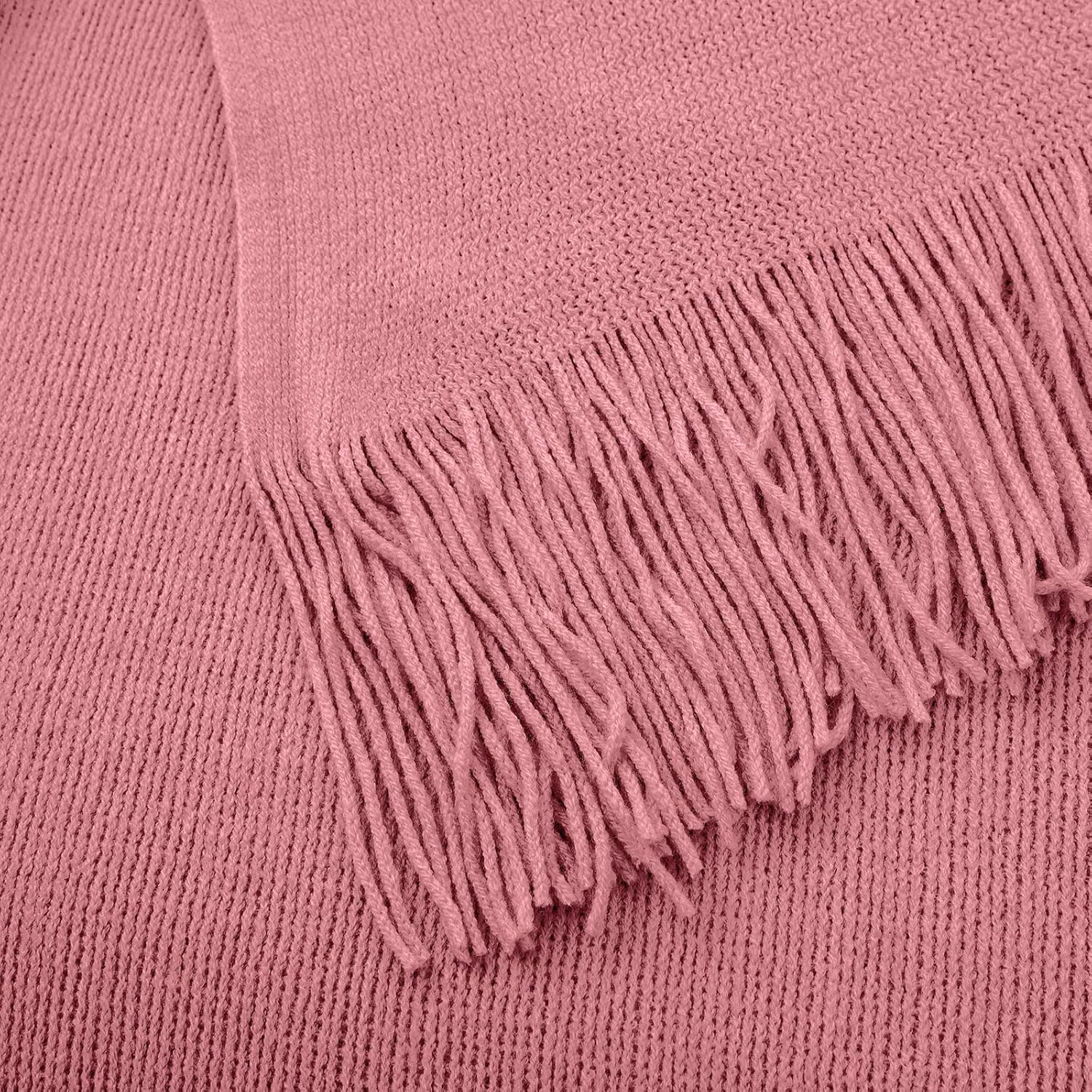 Vonty Dusty Pink Knitted Blanket with Tassels Fringe 50" x 60", Super Soft Knit Throw Blanket, Farmhouse Decorative Lightweight Blanket for Couch, Sofa, Bed - Image 7