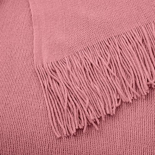 Miniatura 7 de Vonty Manta de punto rosa polvoriento con borlas y flecos, 50 x 60 pulgadas, manta de punto súper suave, manta ligera decorativa de granja para