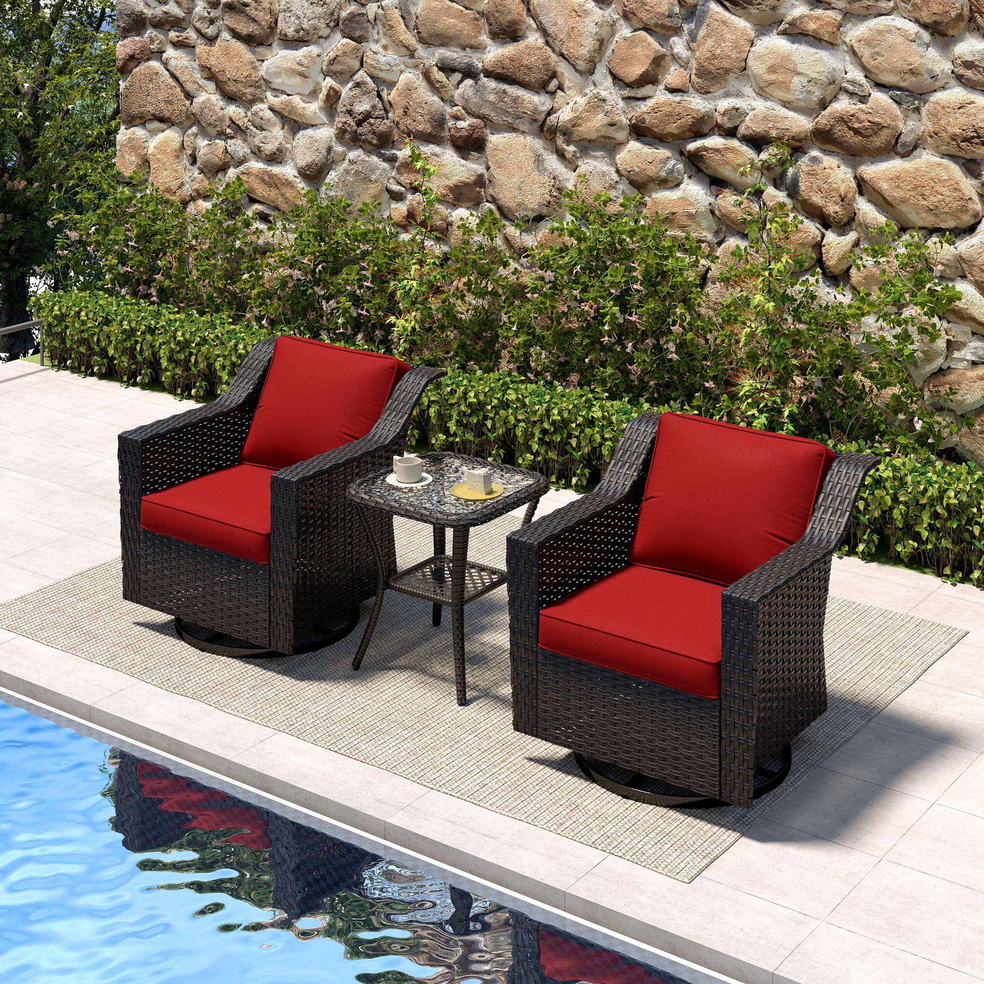 3 Piece Patio Furniture Set, Wicker Outdoor Conversation Set