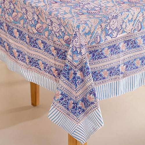 Miniatura 67 de Hand Block Printed Cotton Tablecloth – Elegant Floral Design Perfect for Dining Table Kitchen Parties Home Decor, Wall Tapestry (Peach Floral, 6