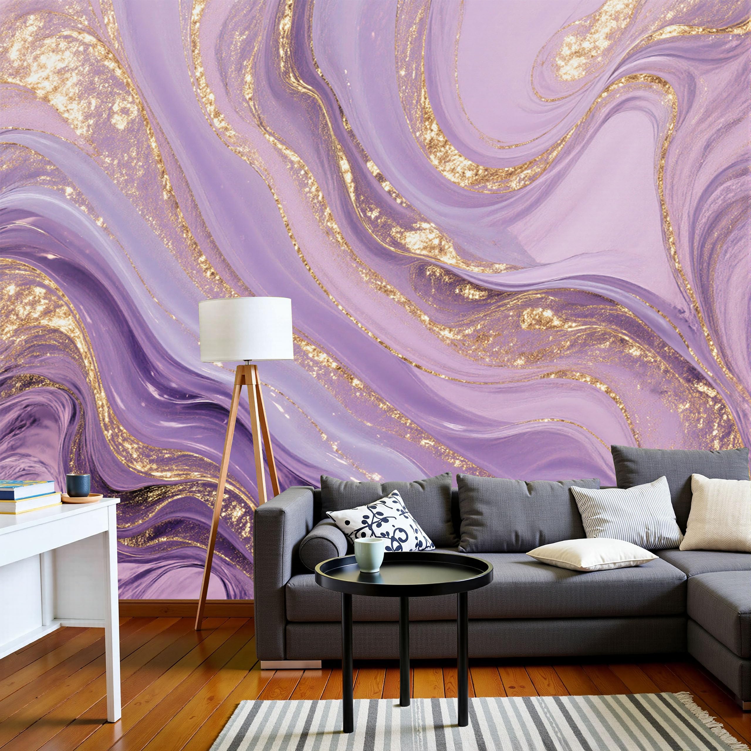 Papier peint marbre violet lavande panoramique 450x315cm poster mural salon moderne