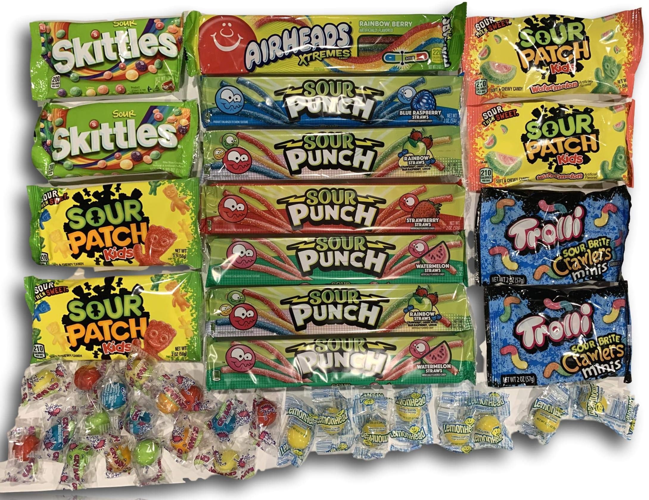 Super Sour Candy Care Package by AtHomePlus (40 Count) --Perfect Gift for College Dorm, Military or Office!!
