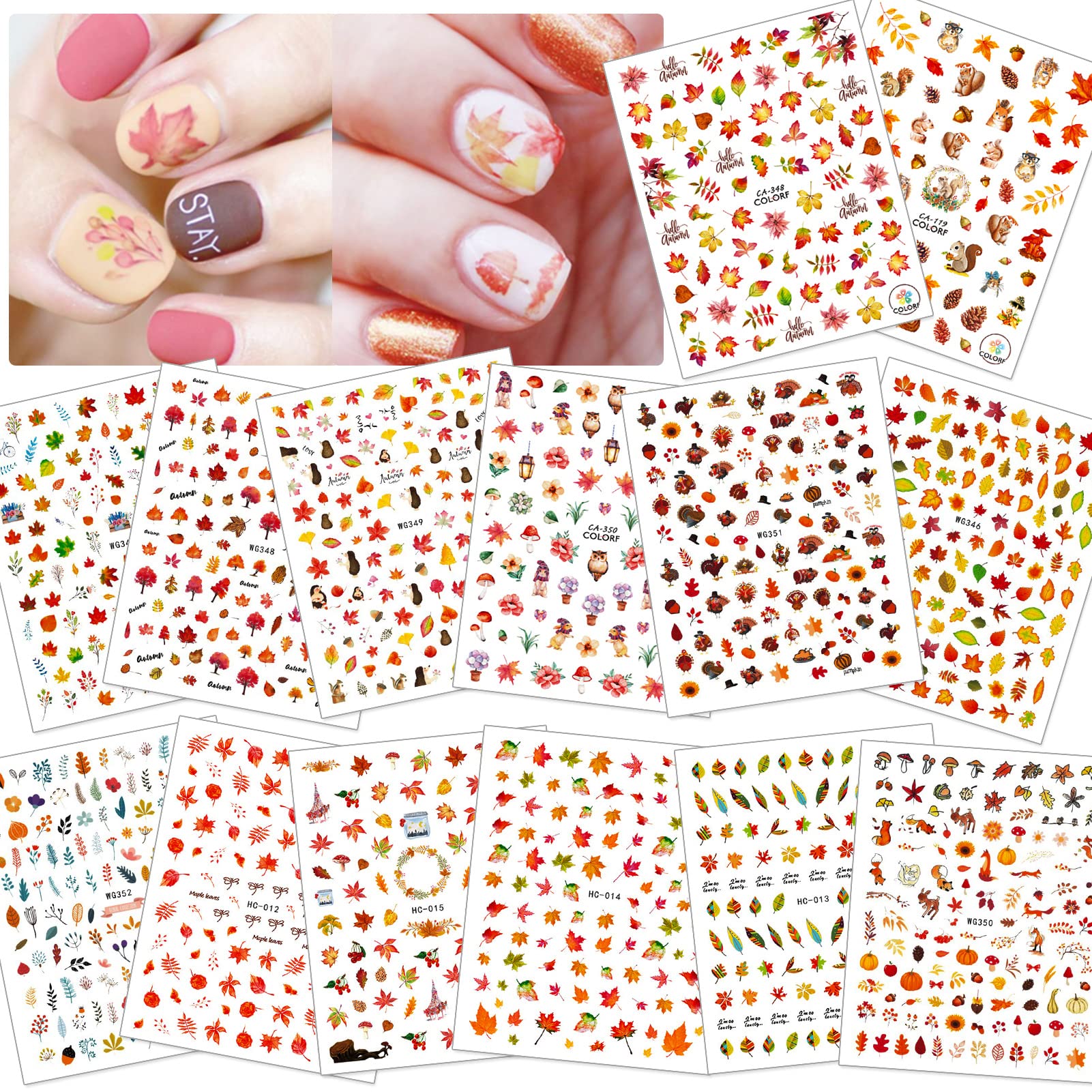 DPKOW Herbst Nagelsticker Set – über 1600 Sticker, Mit Ahornblättern, Kürbissen, Beeren, Für DIY Nail Art