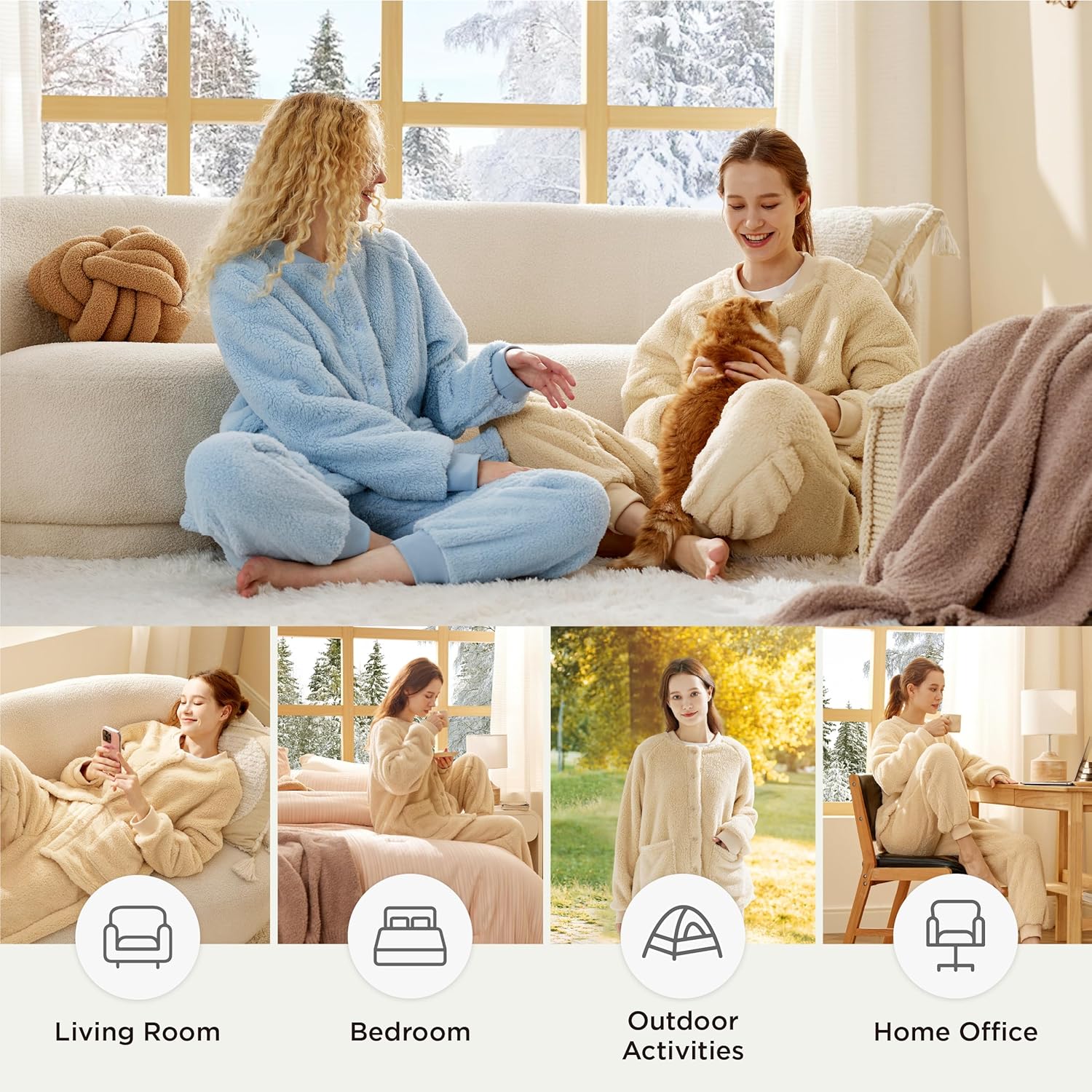 Bedsure Fleece Pajamas for Women Set, Winter Fuzzy Flannel Pajamas Loungewear, 2 Piece Soft Cozy Warm Fluffy Sherpa Sleepwear - Image 5
