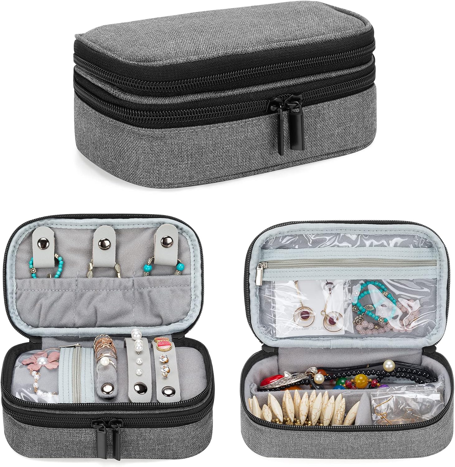 Teamoy Jewelry Travel Case, Jewelry & Accessories Holder Organizer for Necklace, Earrings, Rings, Watch and More, Roomy, Compact and Portable, Grey