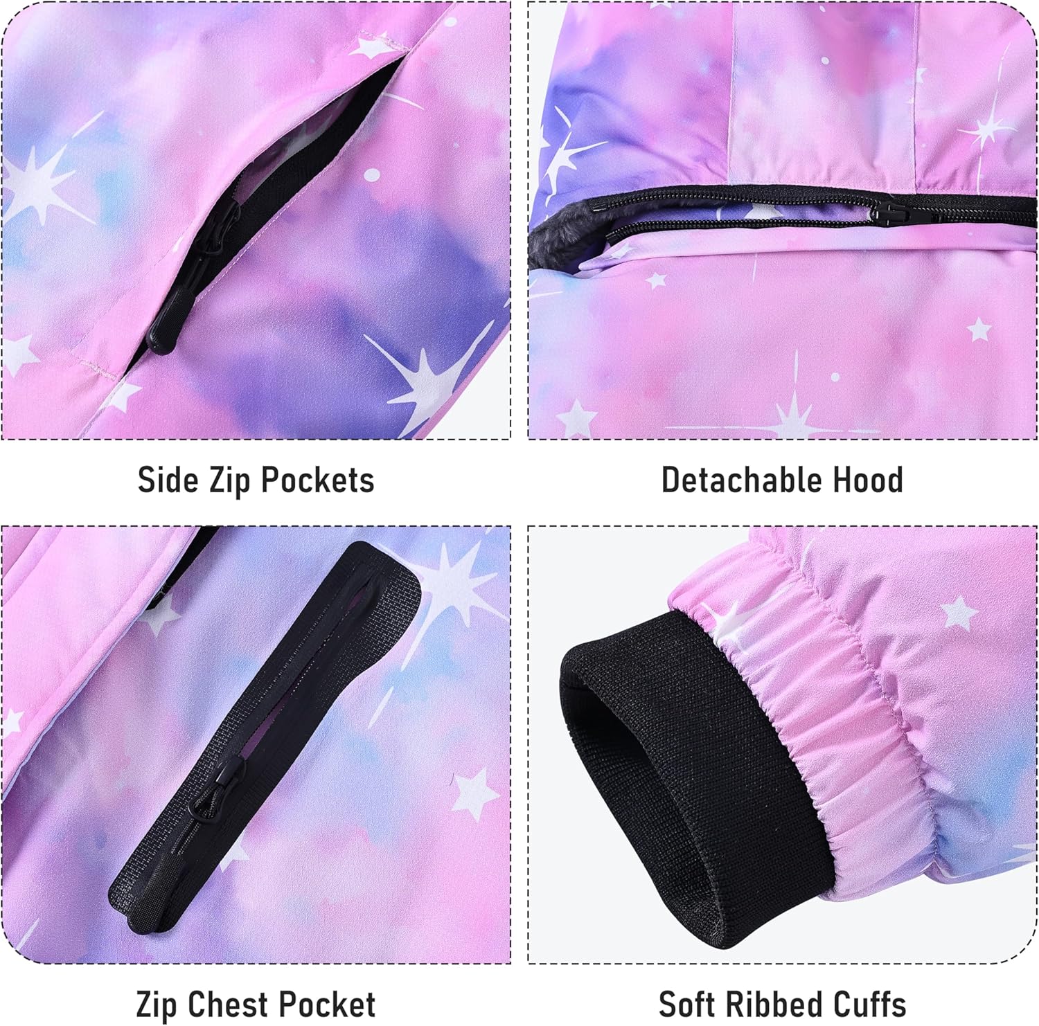 MoFiz Girls Ski Jacket Warm Winter Jacket Windproof Fleece Winter Coat Snow Jackets with Zipper Pockets - Image 5