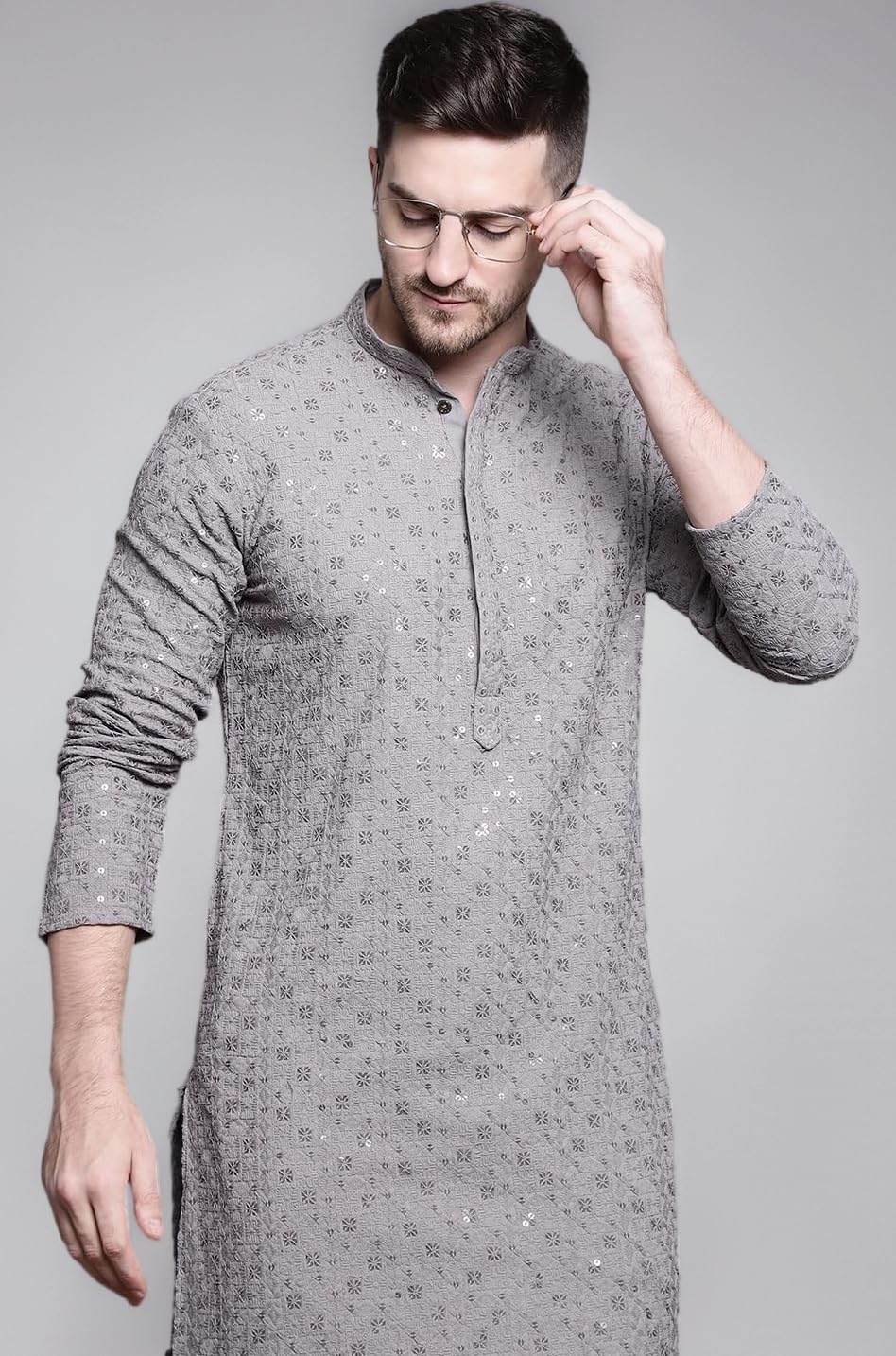 Jompers Men's Pure Cotton Regular Fit Casual Sequin Embroidered Kurtas