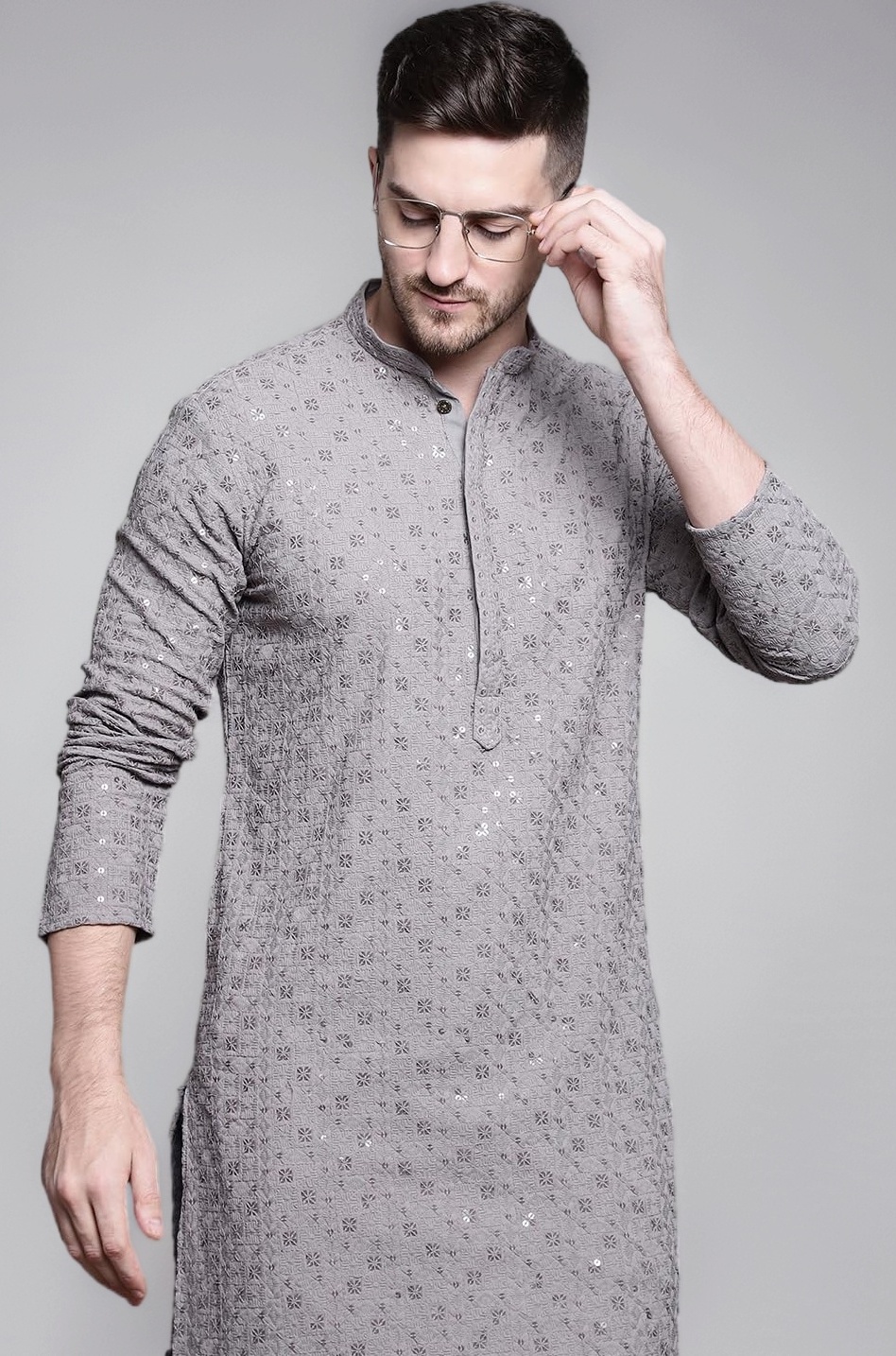 Jompers Men's Pure Cotton Regular Fit Casual Sequin Embroidered Kurtas