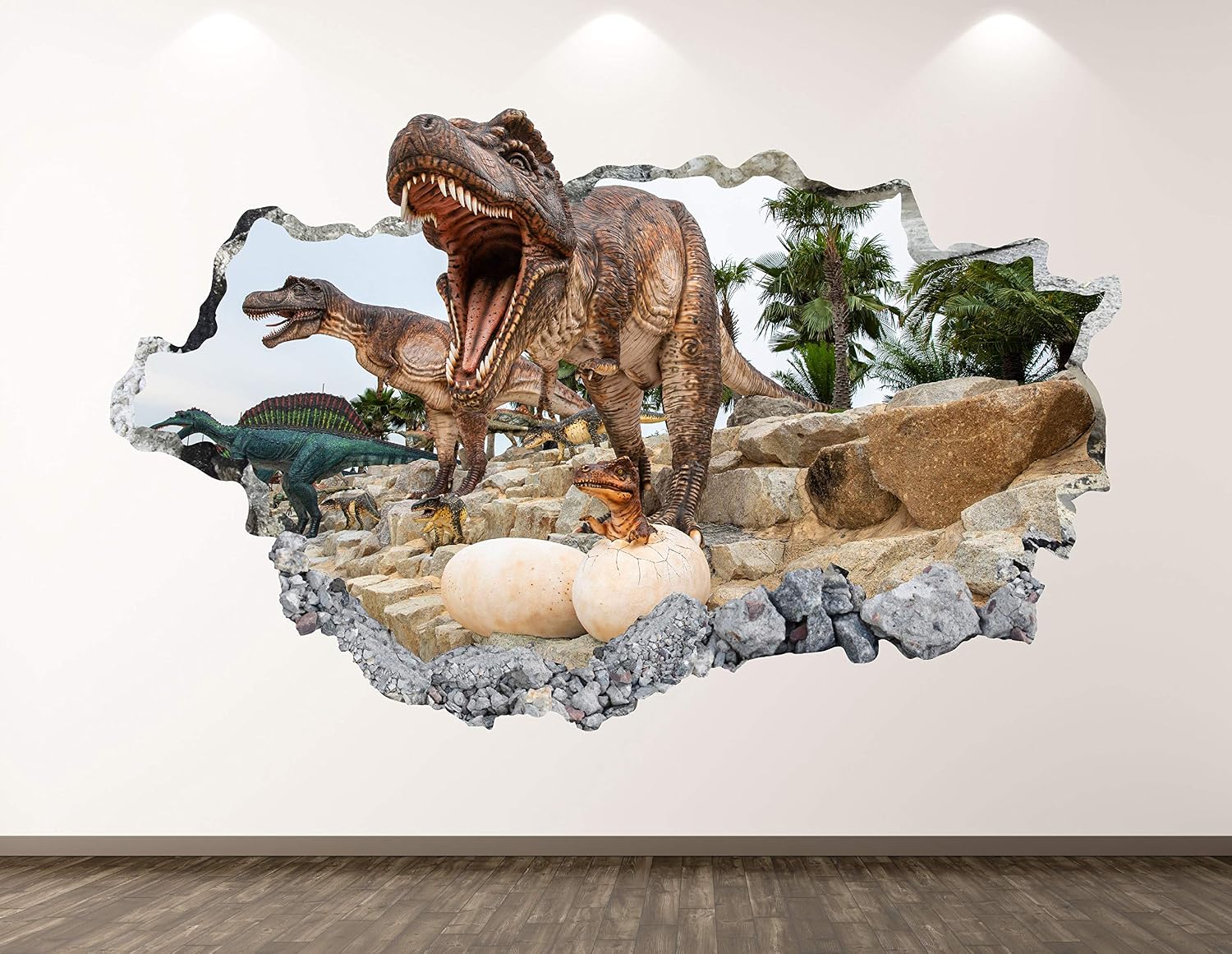 Wild Dinosaur Wall Decal Art Decor 3D Animal Sticker Mural Kids Room Vinyl Custom Gift BL44 (30"W x 18"H)