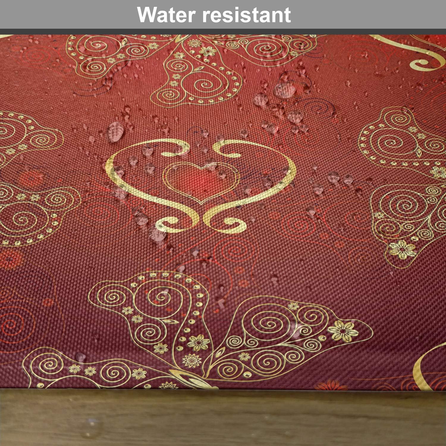 Lunarable Maroon Place Mats Set of 4, Valentines Day Romance Swirled Lines Ornate Lace Style Butterflies Hearts, Washable Fabric Placemats for Dining Table, Standard Size, Yellow Vermilion