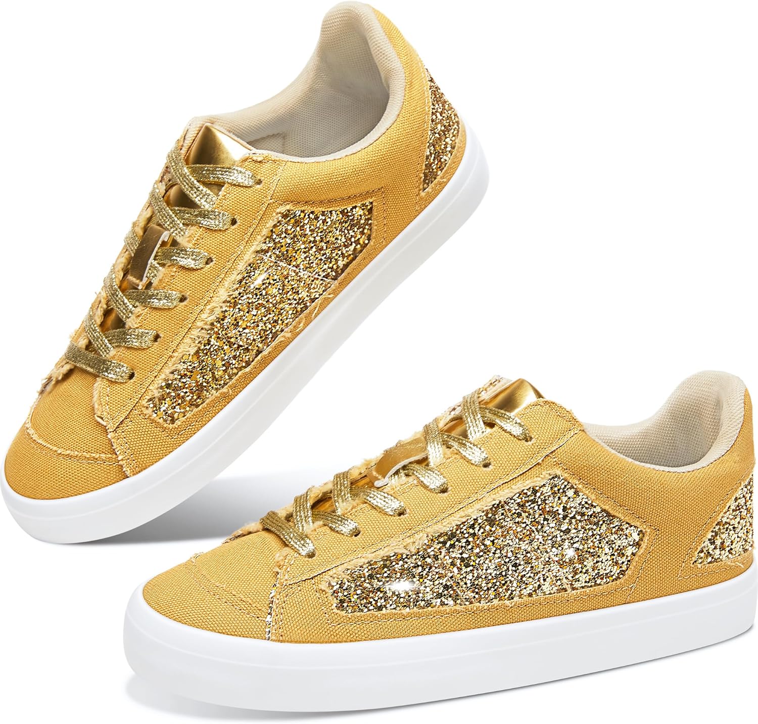 Obtaom Women Glitter Sneakers Sparkly Sequin Canvas Fashion Sneakers Comfortable Lace Up Shiny Bling Shoes for Wedding Party