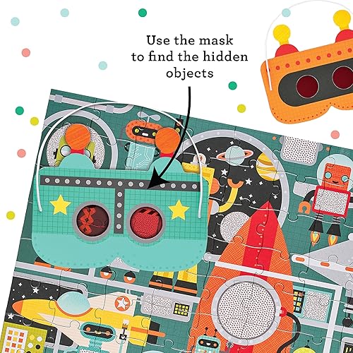 Miniatura 2 de Petit Collage Robot Factory Decoder - Rompecabezas para niños, 100 piezas, incluye gafas para descubrir objetos ocultos, rompecabezas robot para