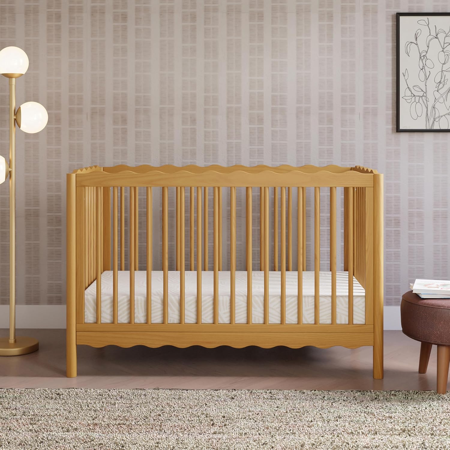 Babyletto Swell 4-in-1 Baby Crib Convertible to Wooden Toddler Bed, Daybed & Full-Size Bed - Easy Assembly, GREENGUARD Certified - Made of 100% Solid Wood, Includes Toddler Conversion Kit - Honey