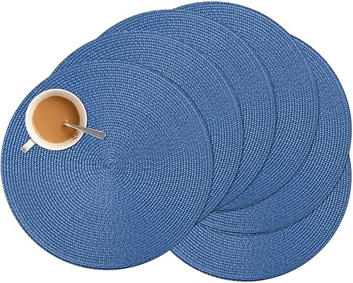 Miniatura 10 de Zupro Juego de 6 manteles individuales redondos, alfombrillas de mesa trenzadas resistentes al calor, antideslizantes, lavables, para cocina, mesas